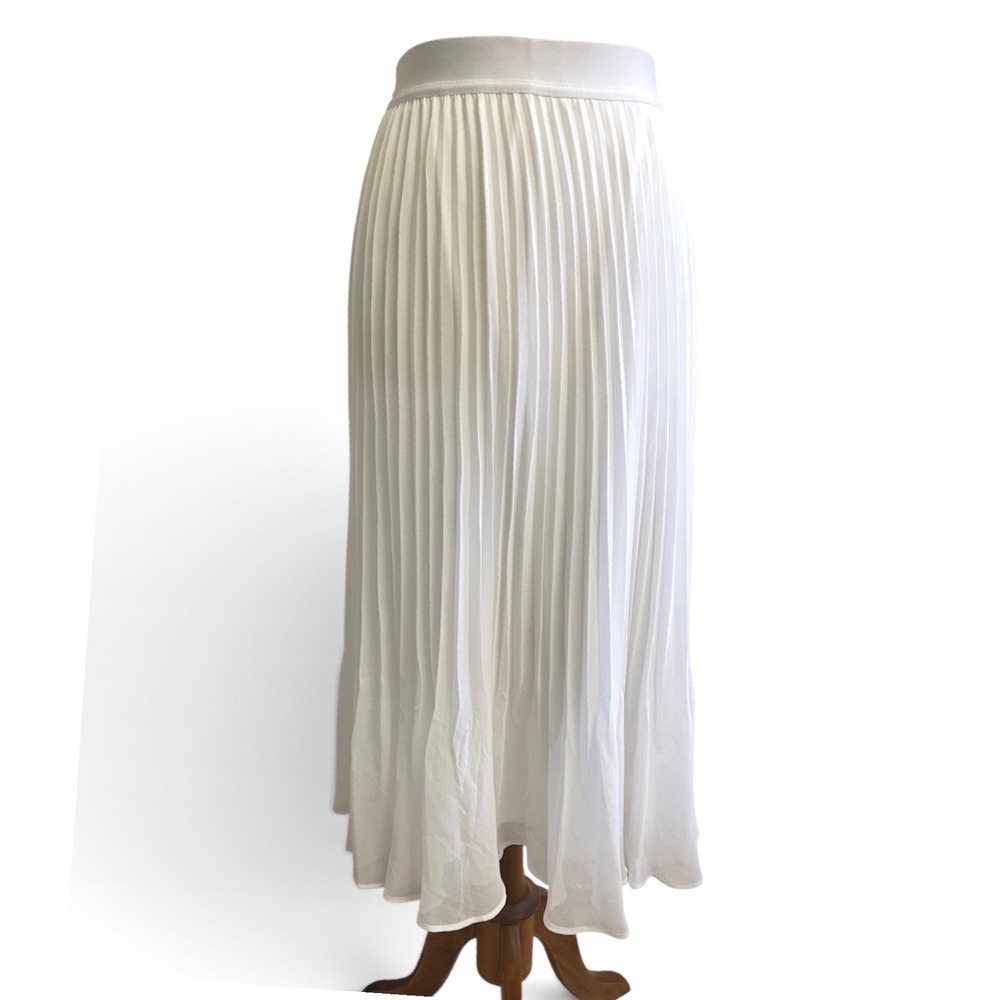 Pleated Midi Skirt Womens Large White Accordion Skirt